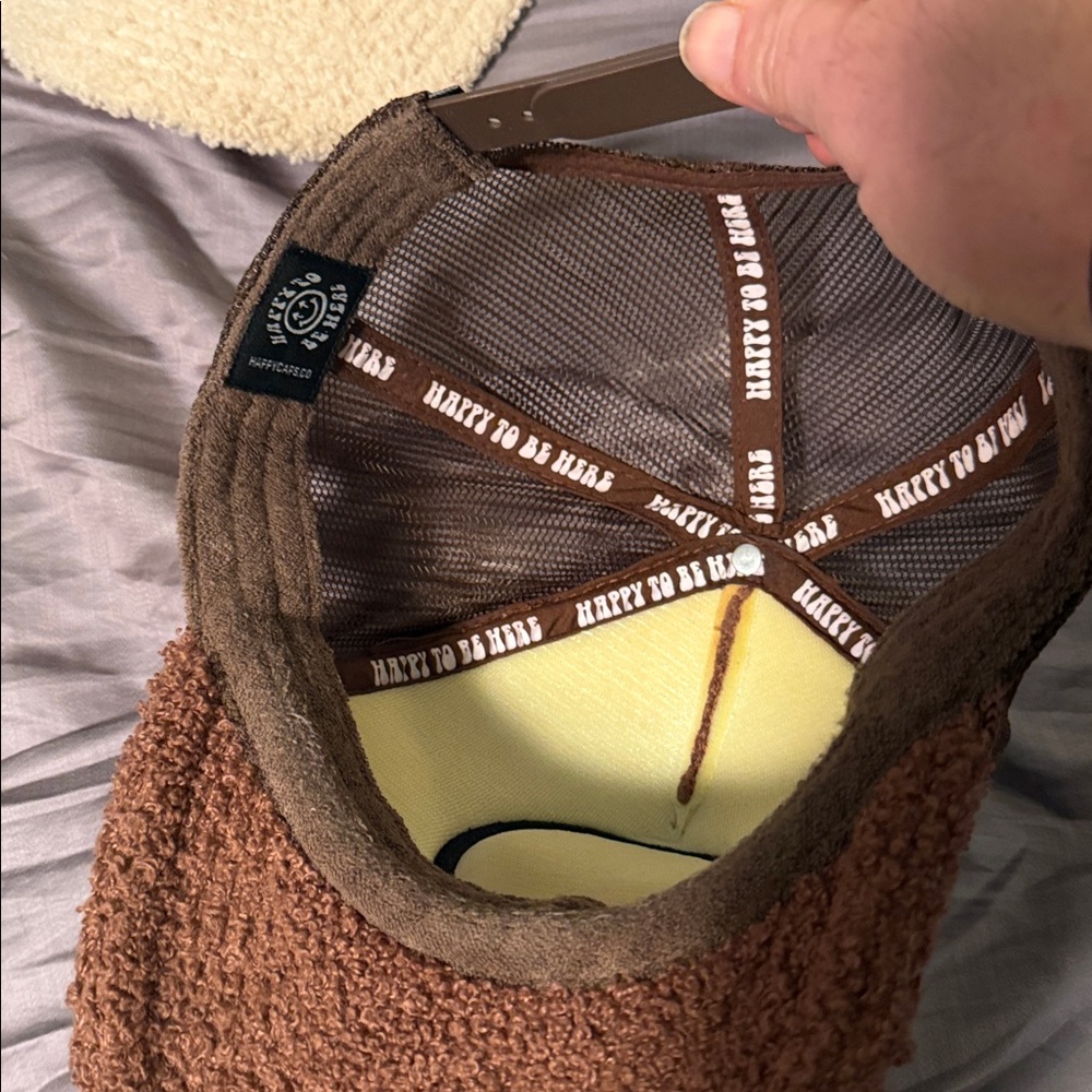 Brown Fuzzy Cap with Smiley Patch - Picture 3 of 3